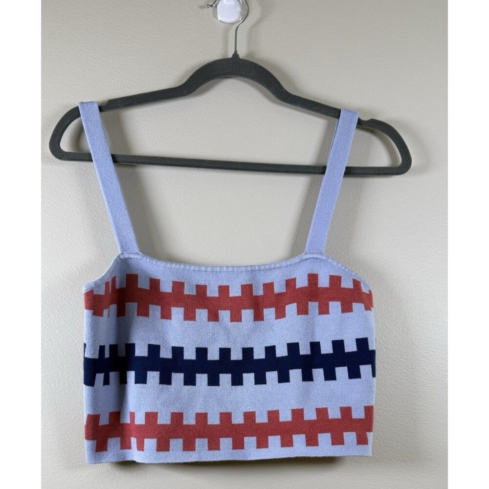 Celandine Womens Geometric Knit Cropped Square Neck Wide Strap Tank - L
